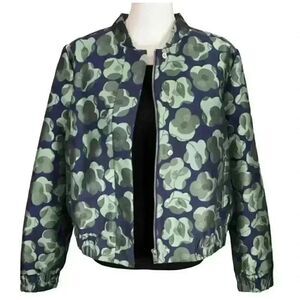 Banana Republic Women's Navy & Green Poly/Cotton Floral Jacquard Lined Bomber Ja